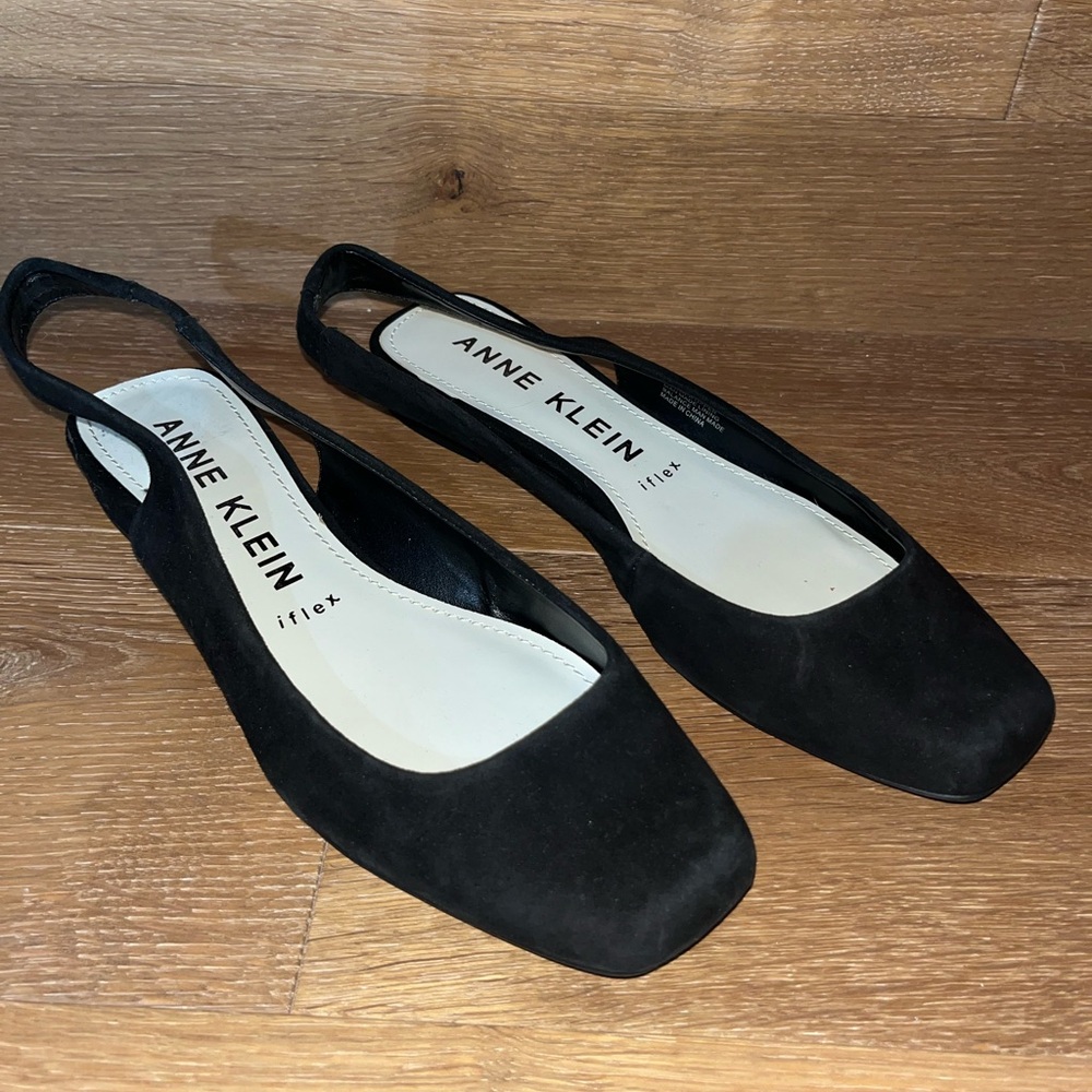 Anne Klein Slingback flats Square toe black 8.5 suede